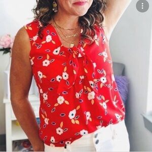 CAbi Tied Up Red Floral Blouse